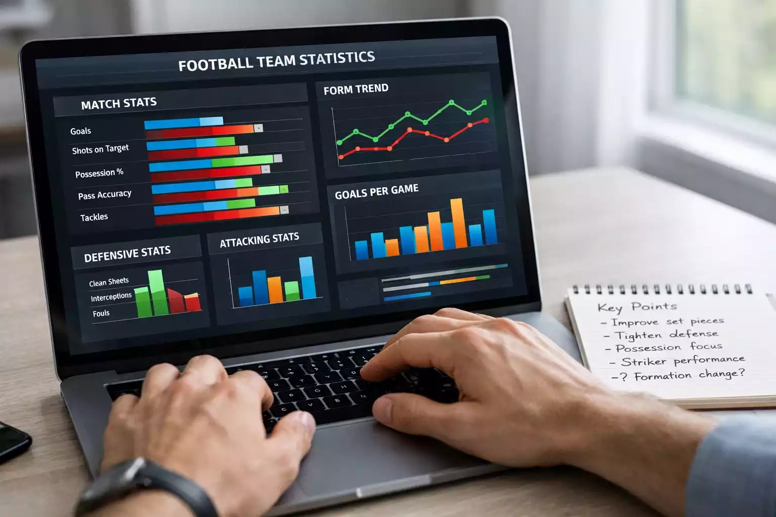 Analyste étudiant des statistiques de football sur ordinateur
