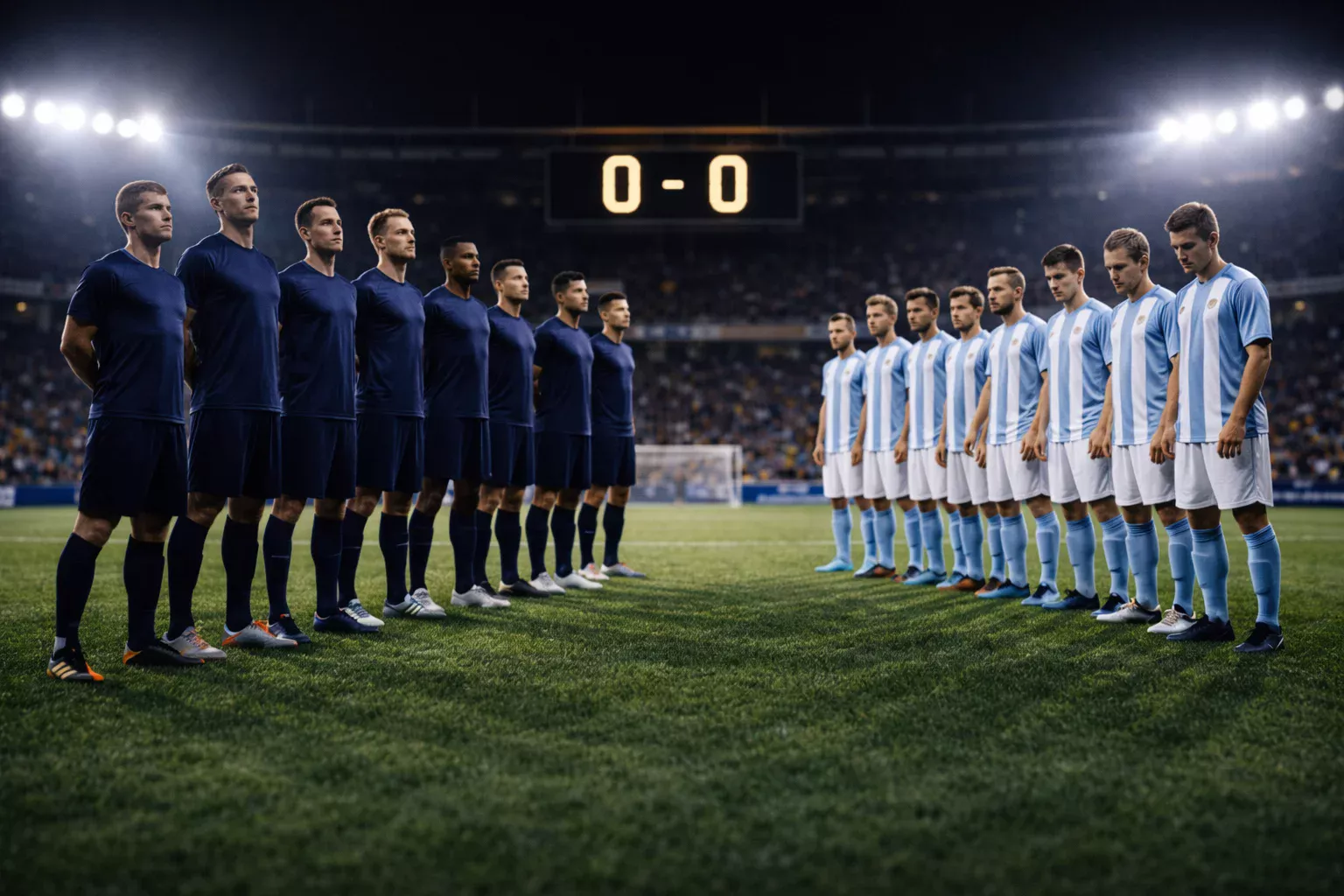 Deux équipes de football en opposition sur le terrain avec un écart de score affiché