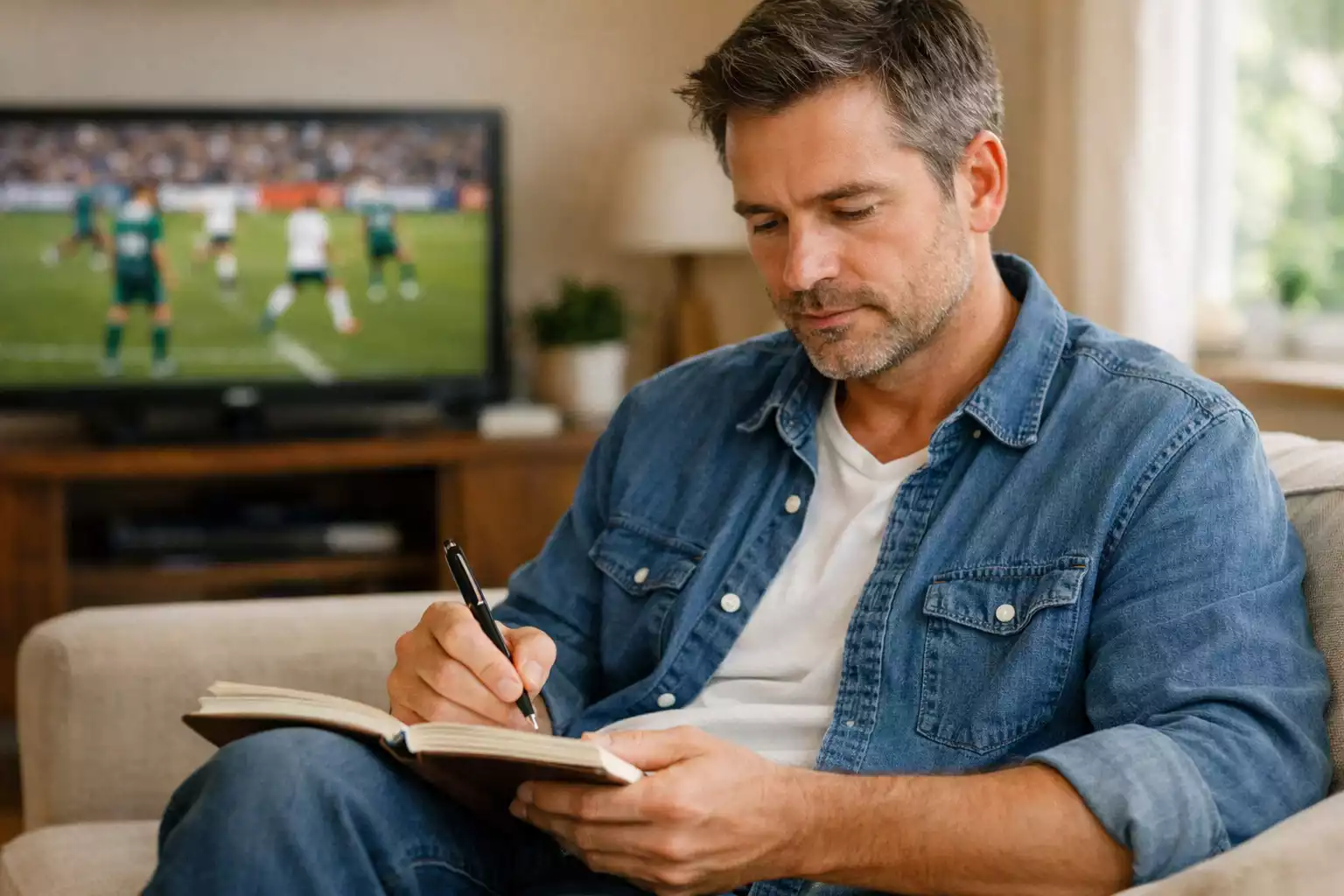 Personne concentrée prenant des notes avant un pari