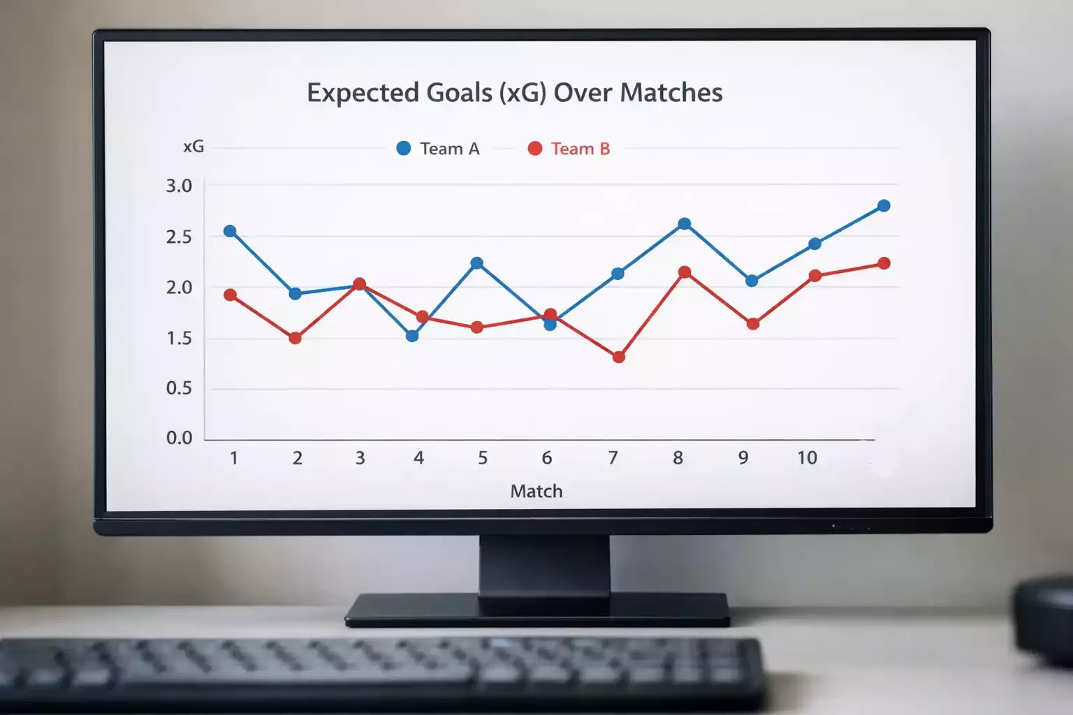 Graphique montrant les Expected Goals sur écran d'ordinateur