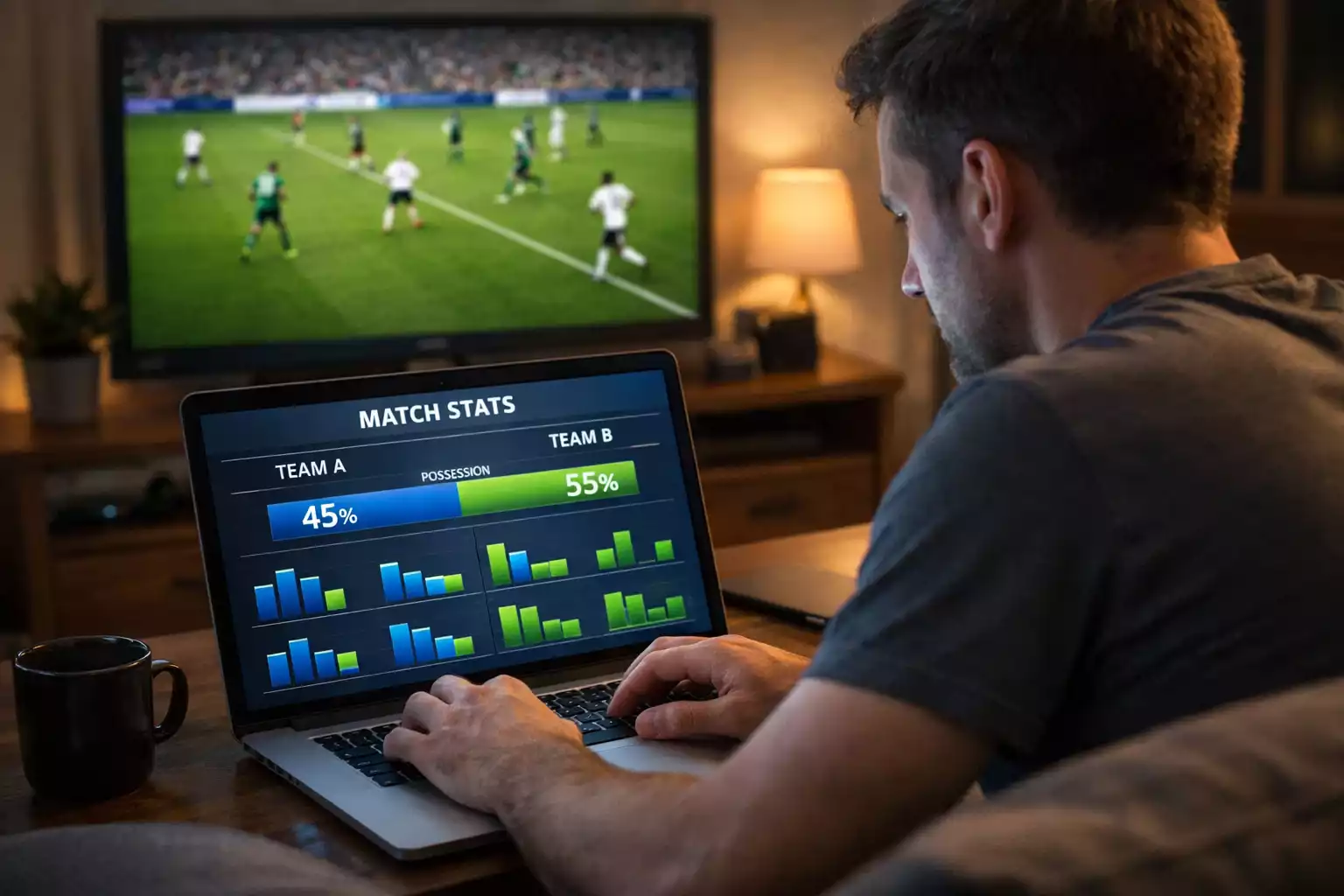 Parieur analysant les statistiques en temps réel pendant un match