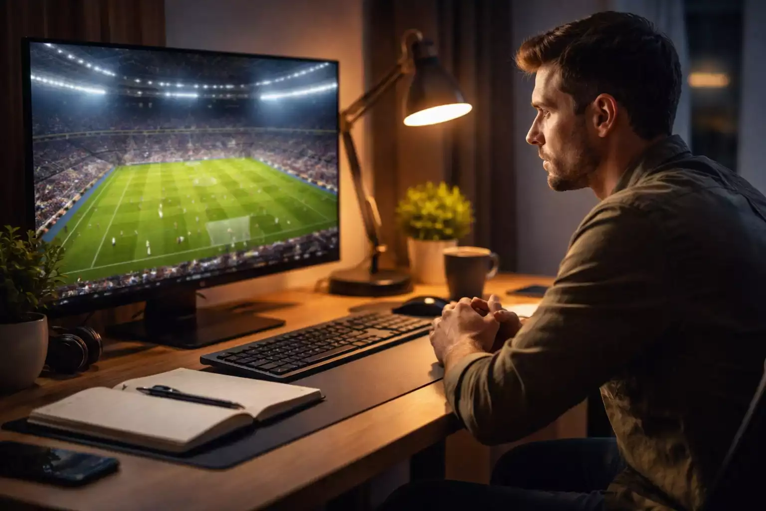 Stratège analysant un match de football sur écran